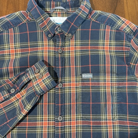 Columbia Other - Columbia Mens Button Down Shirt L Navy Plaid Long Sleeve Stretch Cotton Casual